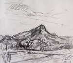 Le Coudon, dessin au crayon carbonne 46 cm x 54 cm