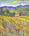 Vignes &agrave; Saint-Cyr, huile sur toile 100 cm  x  81 cm