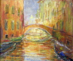 Rio &agrave; Venise, huile sur panneau d'agglom&eacute;r&eacute; 53 cm x 63 cm