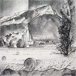 Le Coudon-Dessin au fusain 63 cm x 63 cm