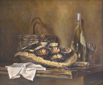 D&eacute;gustation d'oursins, huile sur toile 46 cm x 55 cm
