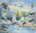 Pique-nique dans le Destel, huile sur carton toil&eacute; 37 cm x 37 cm