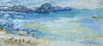 Plage de Br&eacute;gan&ccedil;on, huile sur carton toil&eacute; 29 cm x 55 cm