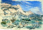 Le Coudon aux oliviers, pastel 22 cm x 30 cm