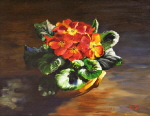 Un bouquet de primev&egrave;res, huile sur toile 27 cm x 35 cm