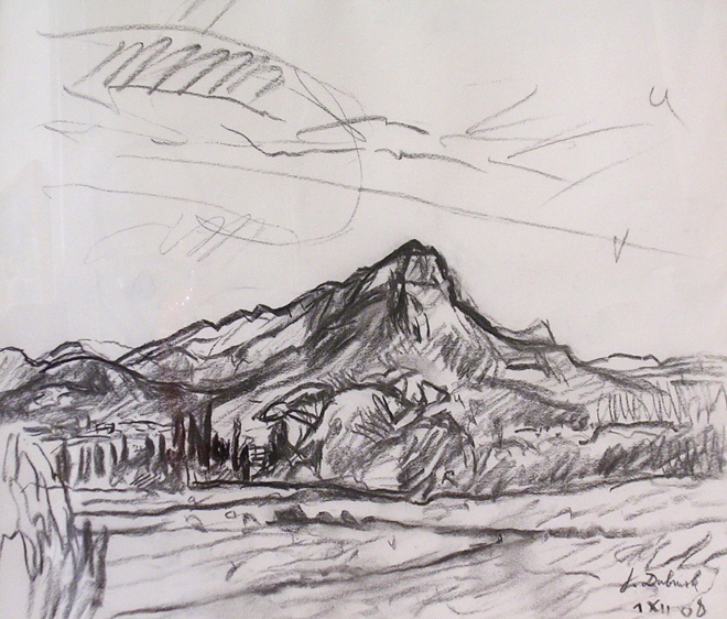 Le Coudon, dessin au crayon carbonne 46 cm x 54 cm