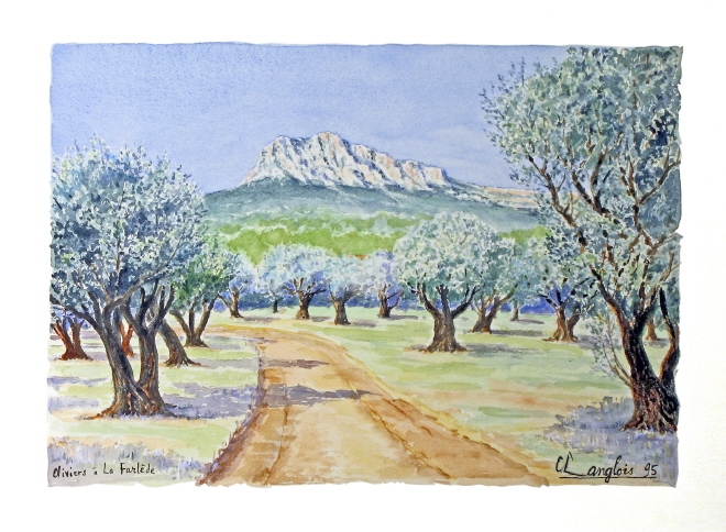 Oliviers centenaires a la farlede aquarelle 50 cm x 40 cm